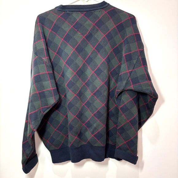VTG 90s Woods & Gray Green Tartan Plaid Sweater Men M Pullover Grandpa Dad Core - Picture 5 of 9